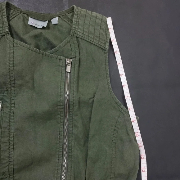 Athleta Wanderabout 100% linen olive green utility tunic vest xs zip-up top xs - Picture 14 of 14